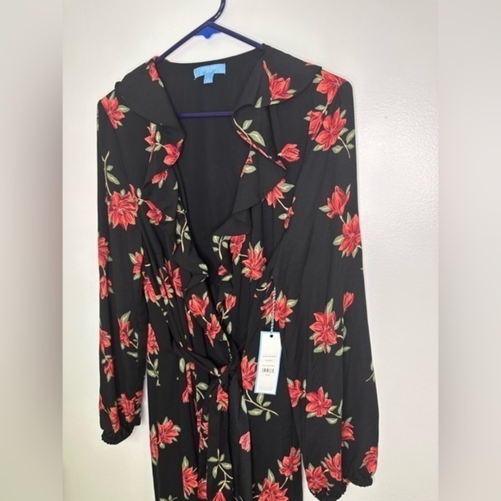 DRAPER JAMES RSVP NWT Long Sleeve Ruffle Midi Wrap Floral Dress - Picture 4 of 7